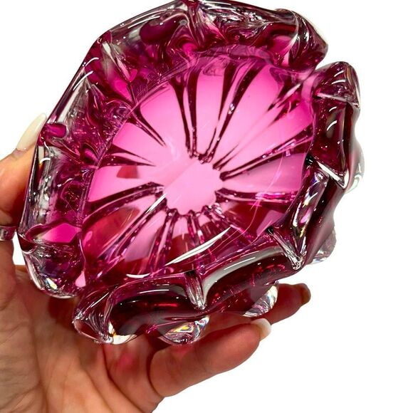 VTG EGERMANN ART GLASS CLAMSHELL BOWL CZECH REPUBLIC CRANBERRY SOMMERSO DESIGN - Picture 7 of 9